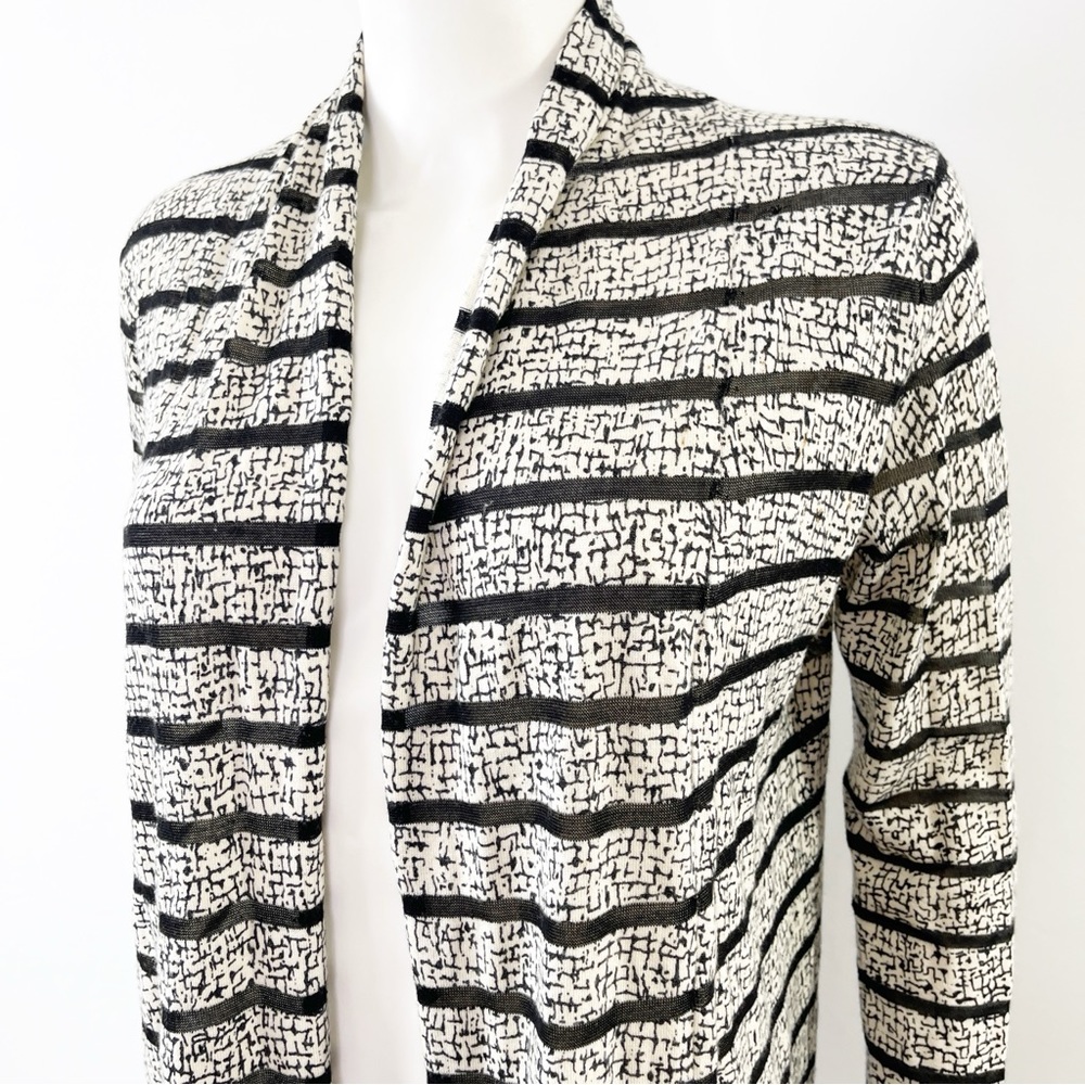 Neiman Marcus Cashmere Collection Gray Striped Open Front Cardigan Sweater Sz S - Picture 3 of 9